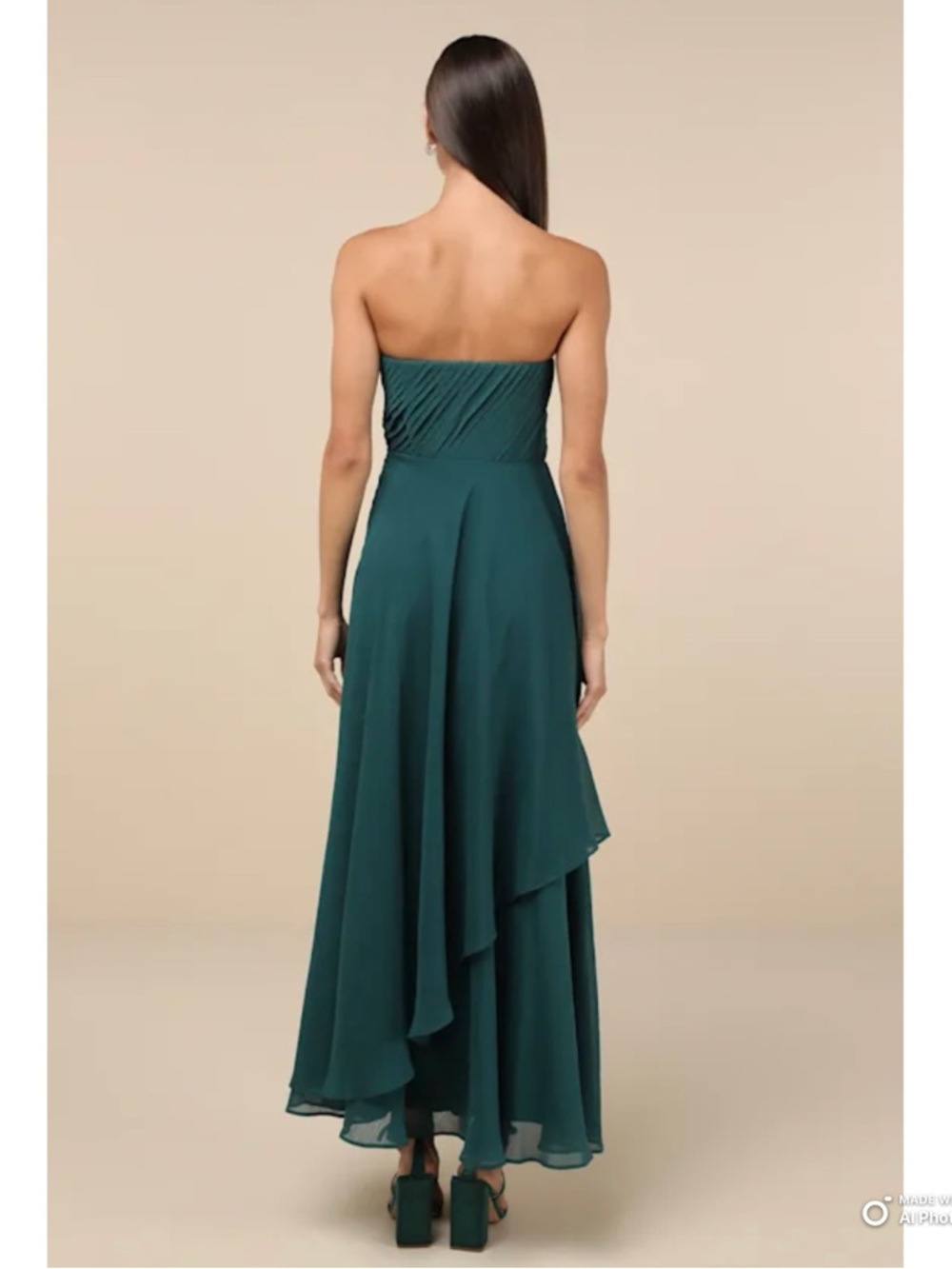 Lulus Medium Revered Elegance Emerald Green Pleated Strapless Maxi Dress NWT - Picture 7 of 17